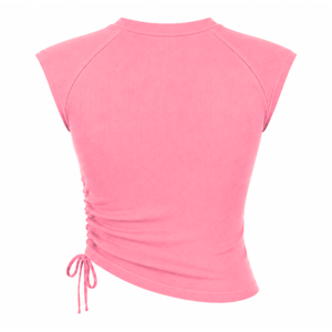 Gamma Phi Delta Sorority Women's Bling Rhinestone Ribbed Tank <b>Top</b> Ruched Side Crew Neck <b>Raglan</b> Cap Sleeve Casual Crop <b>Top</b> - Product Image 4