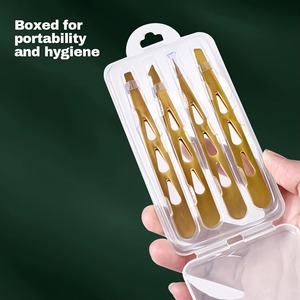 Juego de 4 Pinzas para Cejas de Acero Inoxidable Dorado con Puntas Rectas y Inclinadas para Dar Forma a las Cejas, Cuatro Piezas para una Depilación Precisa - Product Image 3