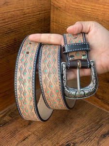 New Western Stylish Real Genuine Hand <b>Tooled</b> Leather Floral Paint Designer <b>Belts</b> High Quality Handmade Leather Unisex Waist <b>Belt</b> - Product Image 2