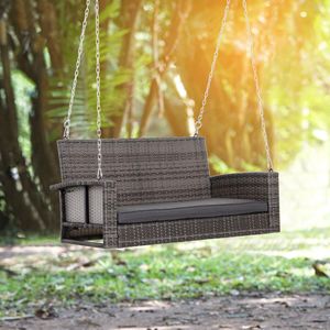 Sedia a dondolo da giardino in vimini per 2 persone con cuscini grigi, capacità 550 libbre - Product Image 2