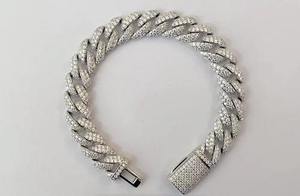 Men's Rhodium Plated 925 Silver Twisted Diamond <b>Bracelet</b> Round Brilliant Cut Pave Setting Luxury Chain Link Everyday Wear - Product Image 1