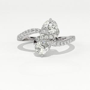 Anillo de Compromiso Aarinya para Mujer, con Dos Diamantes Cultivados en Laboratorio, Corte Pera, Chapado en Oro de 14K, Certificado IGI, Diseño Serpentine Bypass - Product Image 3