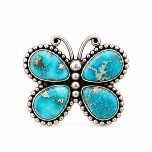 Anillo de Mariposa Turquesa Mohave Hecho a Mano, Estilo Bohemio Occidental, Joyería con Piedras Preciosas, Anillo Ajustable de Moda del Suroeste para - Product Image 1