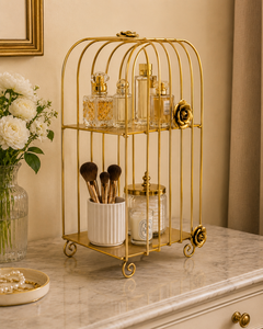 Decoración de Jaula de Pájaro de Metal Dorado con Detalles de Rosas, Decoración de Mesa Estilo Hollywood Glam para Sala de Estar - Product Image 3