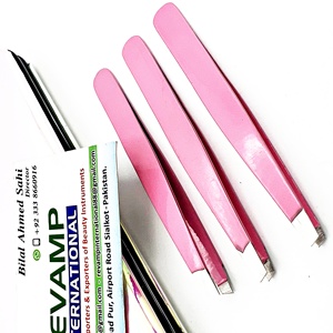 ECo-Friendly Japanese Stainless Steel Pink Color Eyebrow Tweezers Slanted Tip With Custom Logo - Product Image 1