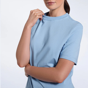 T-shirt pour femme en coton 100% bleu clair, col rond, coupe classique, manches courtes, style décontracté, toutes saisons, respirant, tricot jersey - Product Image 3