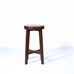 Tabouret de bar en bois massif de style moderne du milieu du siècle, siège rond en rotin tressé, tabouret de comptoir pour îlot de cuisine et café - Product Image 5