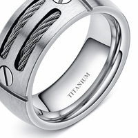 Großhandel Maßgefertigter Herren-Titanring mit Doppeldraht-Einlage und Schraubendesign im Industriestil als Ehering 8mm