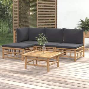 Ensemble de salon de jardin gris foncé avec structure en bambou naturel et coussins - Product Image 1