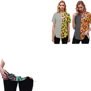 เสื้อยืดลำลองผู้หญิง,ลายเสือดาวเดินสีดำและสีขาว - Product Image 2