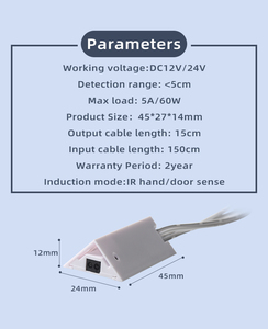 Shinechip <span class=keywords><strong>DC</strong></span> 12V/24V สวิตช์เหนี่ยวนำเซ็นเซอร์ประตูอินฟราเรดสวิตช์ไฟ LED และหรี่สวิตช์สแกนมือสำหรับไฟตู้ - Product Image 5