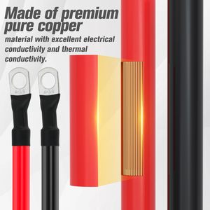 Cables de batería de cobre puro con aislamiento de PVC de 4 AWG con terminales de 3/8 pulgadas y 4 pies de longitud para audio de coche, energía solar, caravanas y carritos de golf. - Product Image 2