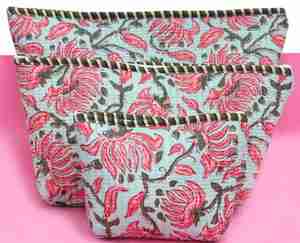 Cotton Quilted Makeup Pouch Set of 3 <b>Portable</b> Washable Breathable Foldable Travel Toiletry Bags - Product Image 1