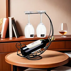 Support de comptoir en métal en forme de bateau pour bouteilles et verres à vin, présentoir à vin avec rangement suspendu pour verres à pied pour table à manger - Product Image 5