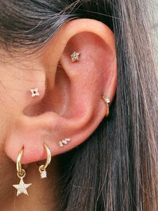 Wholesale 14K Solid Gold Four-Stone Diamond Cluster Stud <b>Earrings</b>, Real Round Cut Diamond Floral Piercing, 18K Gold <b>Fine</b> Jewelry - Product Image 2
