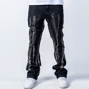 Men's <b>Bleach</b> Stone Wash Striped Straight Fit Denim Jeans Mid Waist Loose Fit Plus Size Casual Style 100% Cotton Woven Fabric - Product Image 1