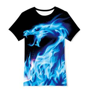Custom <b>Mens</b> <b>Blue</b> Flame Dragon Sublimation Sports T Shirt Quick Dry Polyester Graphic Running Gym Performance Training Jersey Tee - Product Image 1