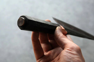 Couteau à saumon japonais Deba professionnel pour sashimi et sushi, manche en corne de buffle noir et bois d'ironwood du désert - Product Image 2