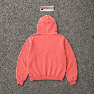 Sudadera con capucha con cremallera Holy Sun Bird Graphic Coral Red, estilo oversize vintage streetwear, con estampado desgastado, casual unisex, en oferta. - Product Image 6
