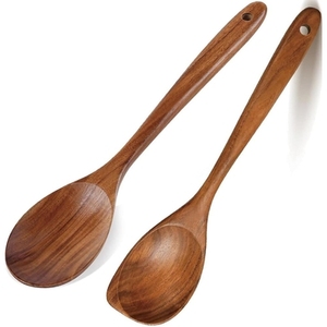 Cuillère en bois massif faite à la main, durable, à long manche, adaptée aux ustensiles de cuisine antiadhésifs, pour la cuisine - Product Image 1