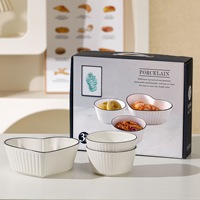 Juego de 2-5 Platos y Tazones de Porcelana Ecológica con Relieves Finos, Borde Negro, Acabado Brillante, Aptos para Horno y Lavavajillas