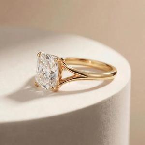Solid Yellow Gold Cushion Cut Diamond Engagement Ring in Split Shank Prong Setting Handmade Anniversary Wedding Jewelry <b>Gift</b> - Product Image 3