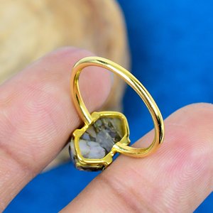 Pierre précieuse hexagonale en cuivre blanc naturel, plaqué or 18 carats sur argent sterling 925 - Product Image 4