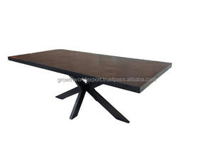 Vente chaude Table à manger rectangulaire en bois de manguier massif Meubles de style industriel noir pour la maison Restaurant Appartement Entrepôt - Product Image 6