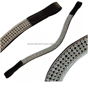 Clear Crystal Horse cuero cuatro filas onda ceja banda para caballo todos los tamaños diseñador hecho a mano negro inglés cuero caballo ceja banda - Product Image 2
