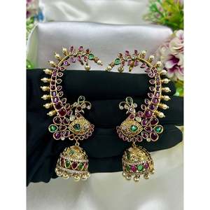 Fashion Cuff Earrings-Tanvi Traditional Indian Ethnic Gold Plated Imitation Pearl Women's Wedding Earrings - Product Image 3