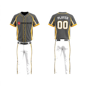 Catch Fields <b>Baseball</b> Uniform <b>Set</b> Men's Short Sleeve Jersey Pants Sublimated Polyester Moisture Wicking All Seasons - Product Image 1
