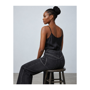 Jeans de mezclilla negros de corte bootcut para mujer, elegantes, de tiro alto, pierna acampanada, casuales, de moda, elásticos, modernos para el día a día - Product Image 3