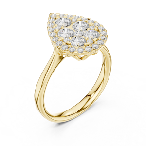 Anillo de Oro Amarillo con Diamantes Cultivados en Laboratorio en Forma de Pera, Anillo de Cóctel con Halo Pavé, Joyería Fina para Mujer - Product Image 4