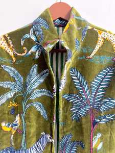 Vestidos Casuales de Tela, Hechos a Mano, Tejidos, Ecológicos, con Estampado Tropical, de Terciopelo, Manga Larga, Cuello Alto, Corte Holgado, para Verano - Product Image 2