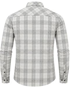Manufacturer Gray White Plaid <b>Men</b> Casual Formal Check <b>Shirt</b> Long Sleeve Button Down Cotton Flannel Office Wear Custom <b>Shirt</b> <b>Men</b> - Product Image 2