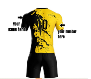Ensemble de maillots de football jaunes et noirs pour hommes, manches courtes, col en V, impression sublimée, polyester respirant, uniformes toutes saisons, taille adulte - Product Image 2