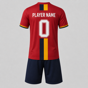 Ensemble Maillot et Short de Football Personnalisé Rouge Bleu Marine Jaune Respirant Anti-Transpiration 100% Polyester Tenue d'Équipe de Football pour Hommes Toutes Tailles - Product Image 2