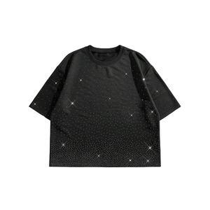 T-shirt de marque de haute qualité 100 % coton épais, style hip-hop avec strass, t-shirt imprimé délavé à l'acide pour hommes - Product Image 4