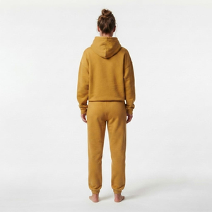 Conjunto deportivo de mujer con hombros caídos, sudadera con capucha y pantalones jogger, conjunto transpirable de algodón y felpa. - Product Image 6