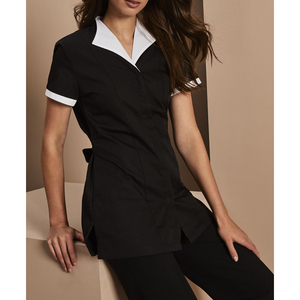 Tunique décontractée pour femme, haut de salon de beauté, chemise uniforme à manches courtes pour thérapeute de spa, chemisier de travail boutonné tissé pour coiffeuse et massothérapeute - Product Image 1