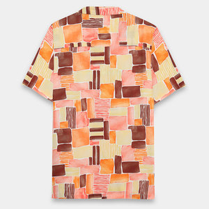 Chemise décontractée à manches courtes pour homme, imprimé géométrique, col rabattu, tissage estival, popeline à motifs, coupe classique - Product Image 2