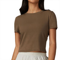 Camiseta Corta Personalizada con Cuello Redondo, Transpirable, Informal, de Punto, de Algodón y Elastano, para Mujer, con Estampado, Precio Económico, OEM, Moda Personalizada