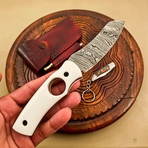 Handmade Damascus Steel Folding Pocket <b>Knife</b> with <b>Bone</b> <b>Handle</b> Leather Sheath Survival Utility <b>Knives</b> A&M Enterprises - Product Image 1