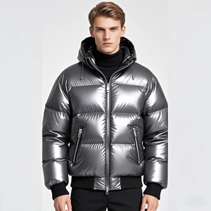 Chaqueta acolchada negra brillante para hombre, abrigo grueso de invierno con cuello alto y cremallera, ropa exterior informal y cálida - Product Image 3