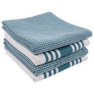Checkered Cotton Kitchen Towel Rectangle Woven White with <b>Blue</b> Grid Pattern Machine Washable for Household Use - Product Image 3