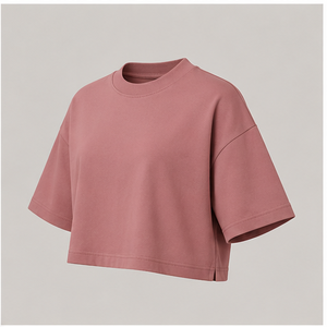 Camiseta Corta de Mujer con Cuello Redondo, Hombros Caídos y Manga Corta en Color Rosa Empolvado WTS-0002 - Product Image 4