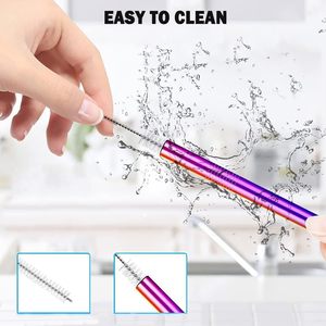 Ensemble de pailles à boire réutilisables en acier inoxydable de luxe, larges, pour smoothies/milkshakes, avec brosse de nettoyage, accessoires de bar - Product Image 6