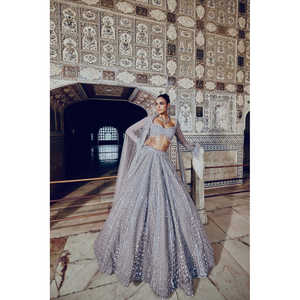 Lehenga Choli gris scintillant non cousu FB Designer pour les fêtes et les soirées en boîte de nuit - Product Image 3