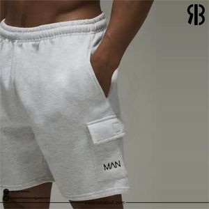 Shorts cargo blancs pour hommes, taille mi-haute, cordon élastique, décontractés, style Bermuda, avec poches, respirants, en coton tricoté - Product Image 5