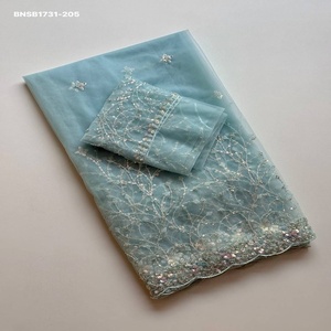 Elegant Look Soft Net with <b>Beads</b>-Sequin work & Heavy Border with Scallop Cut Saree-Matching work Blouse Supplier from Surat - Product Image 1